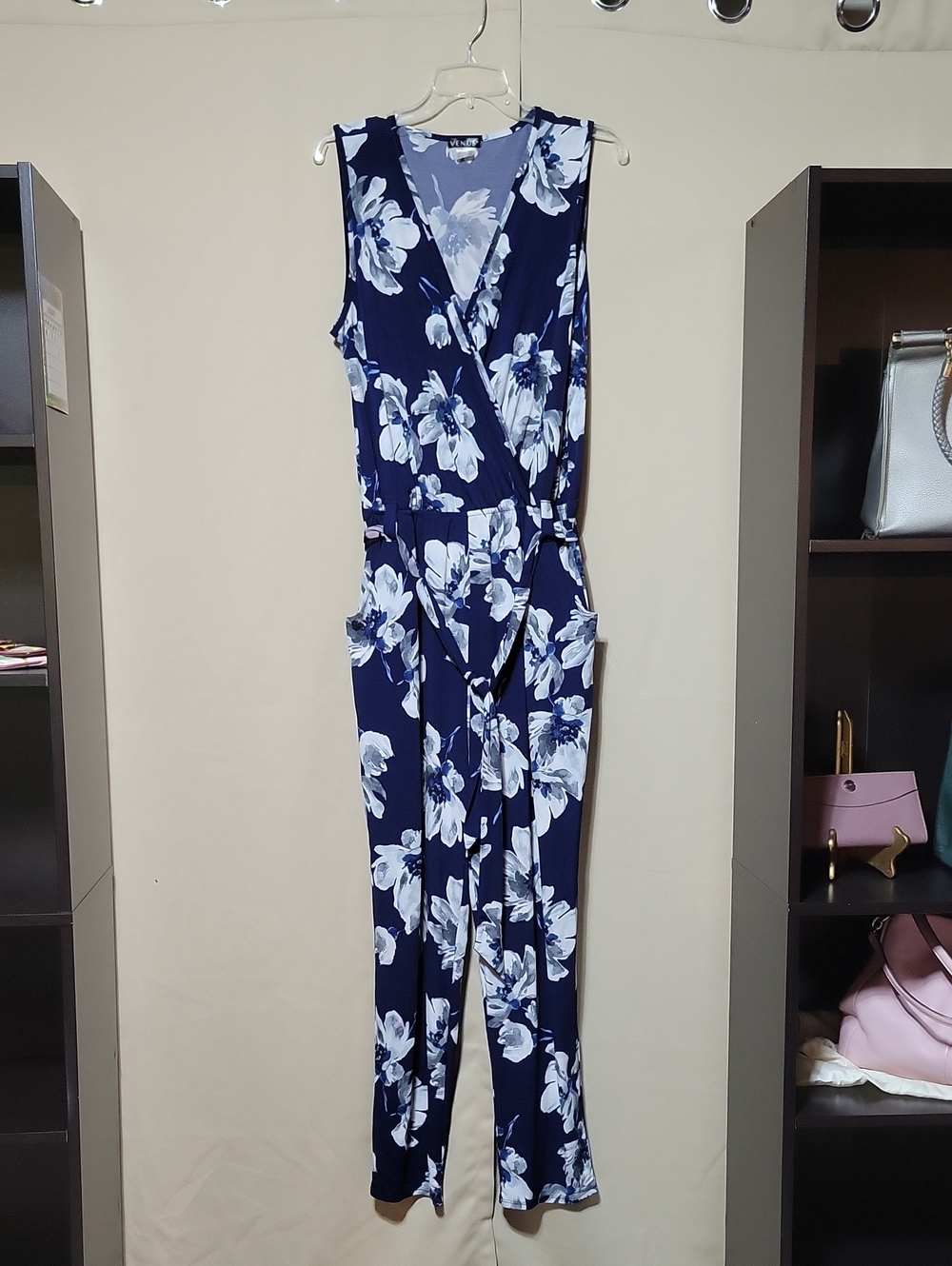Floral Navy Wrap Jumpsuit - Sleeveless